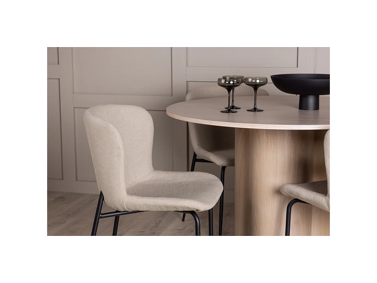 Ensemble Table à Manger & 4 Chaises "Olivia & Modesto" 110cm Naturel & Beige