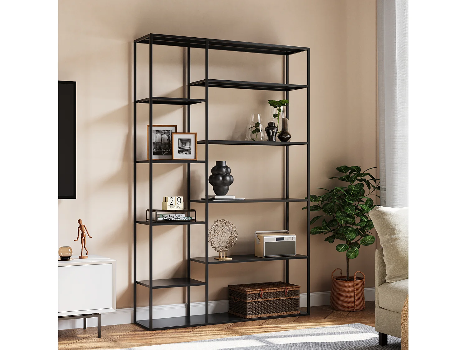 Bibliothèque en métal 189cm noire ELISABETH - HAPPY GARDEN