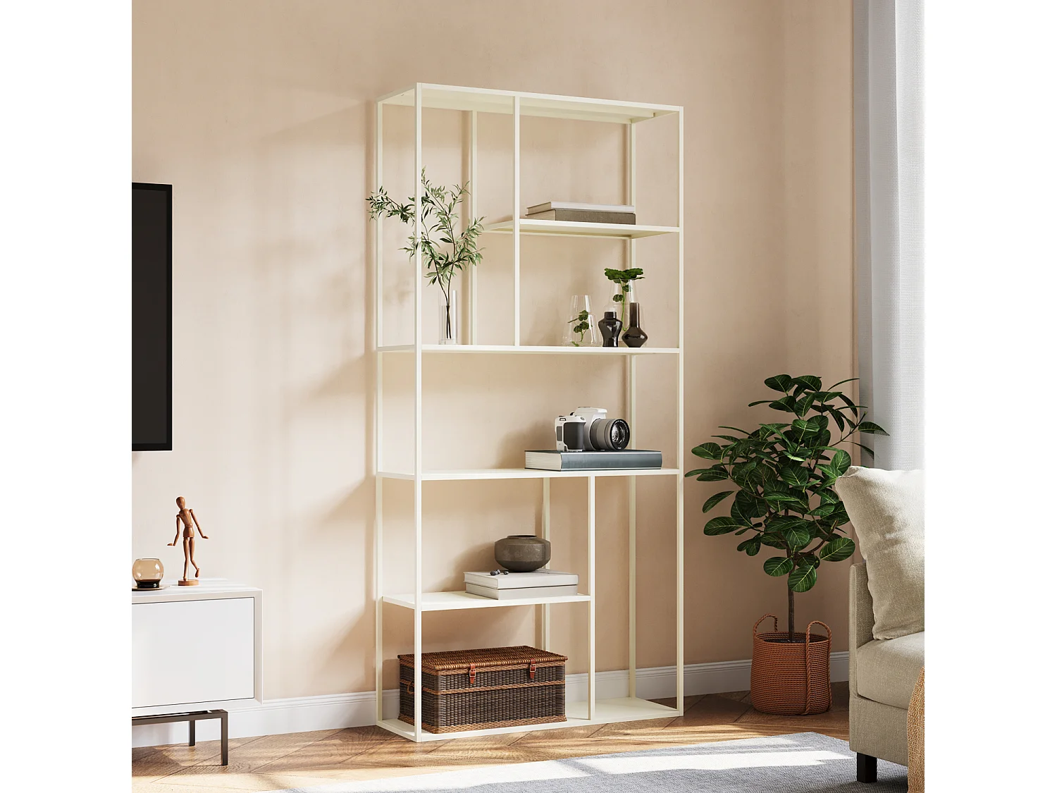Bibliothèque en métal 189cm blanche LAUREEN - HAPPY GARDEN