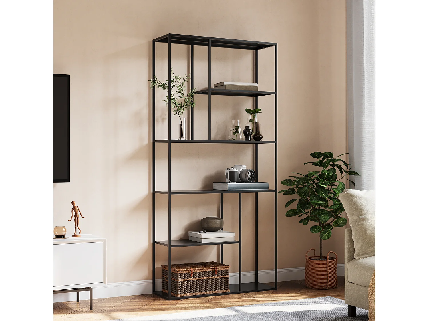 Bibliothèque en métal 189cm noire LAUREEN - HAPPY GARDEN