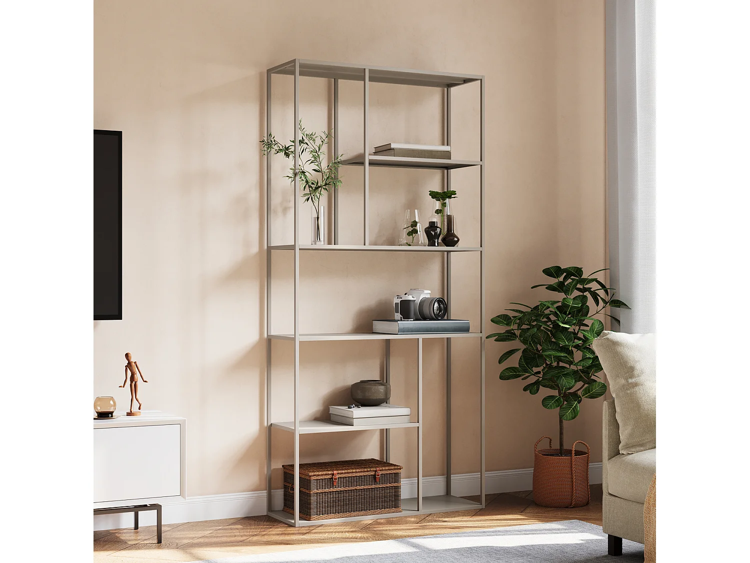 Bibliothèque en métal 189cm taupe LAUREEN - HAPPY GARDEN