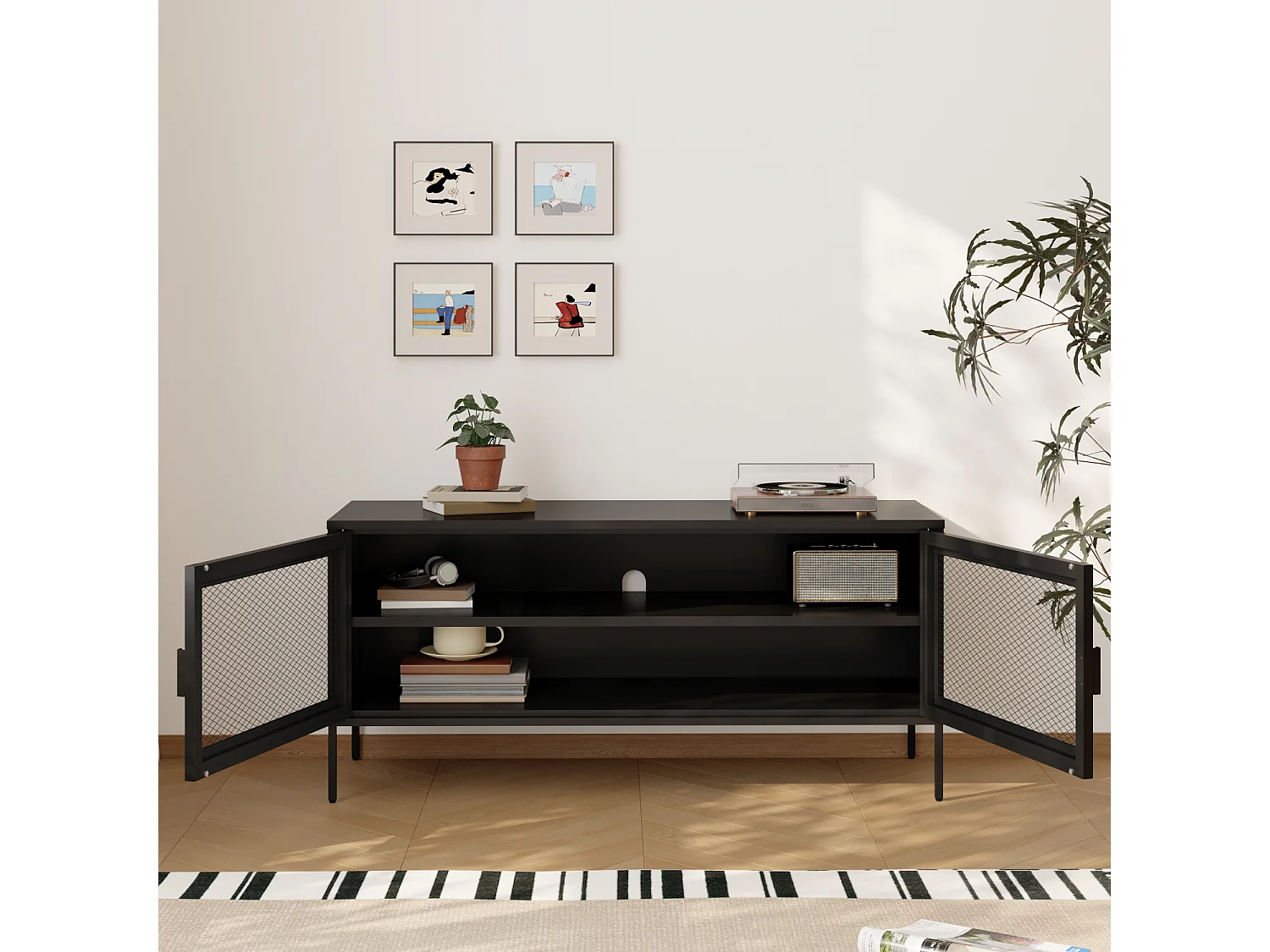 Meuble TV en métal 120cm noir TOM - HAPPY GARDEN