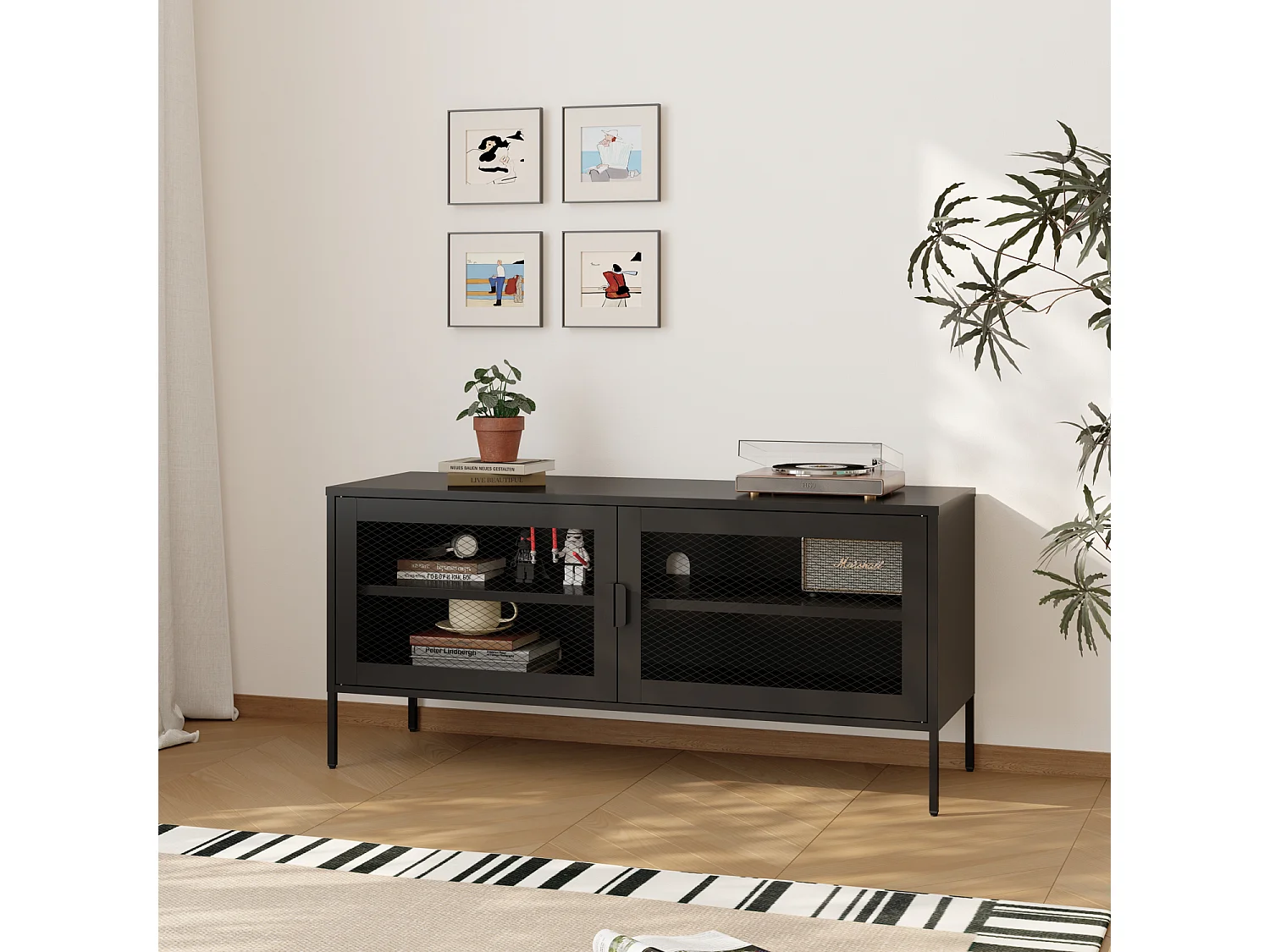 Meuble TV en métal 120cm noir TOM - HAPPY GARDEN