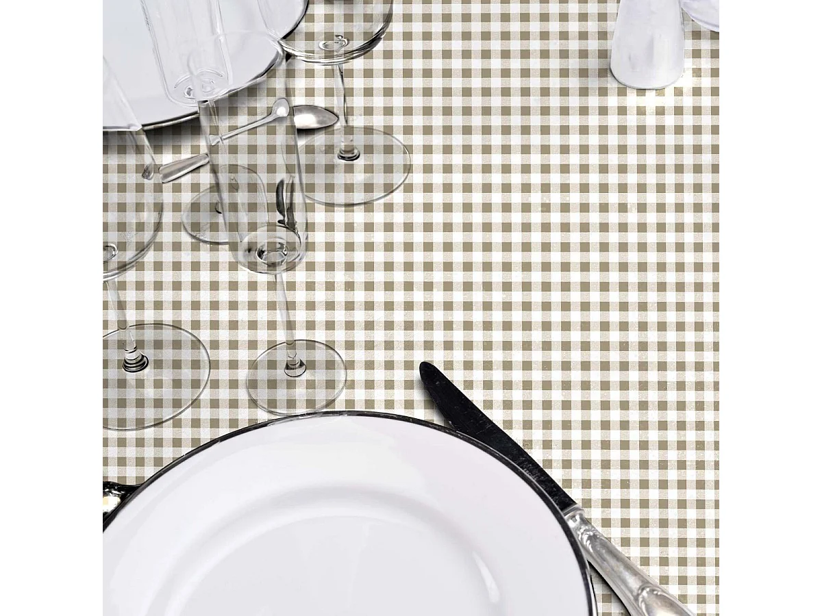 Nappe Ronde "Mini Vichy" 160cm Naturel
