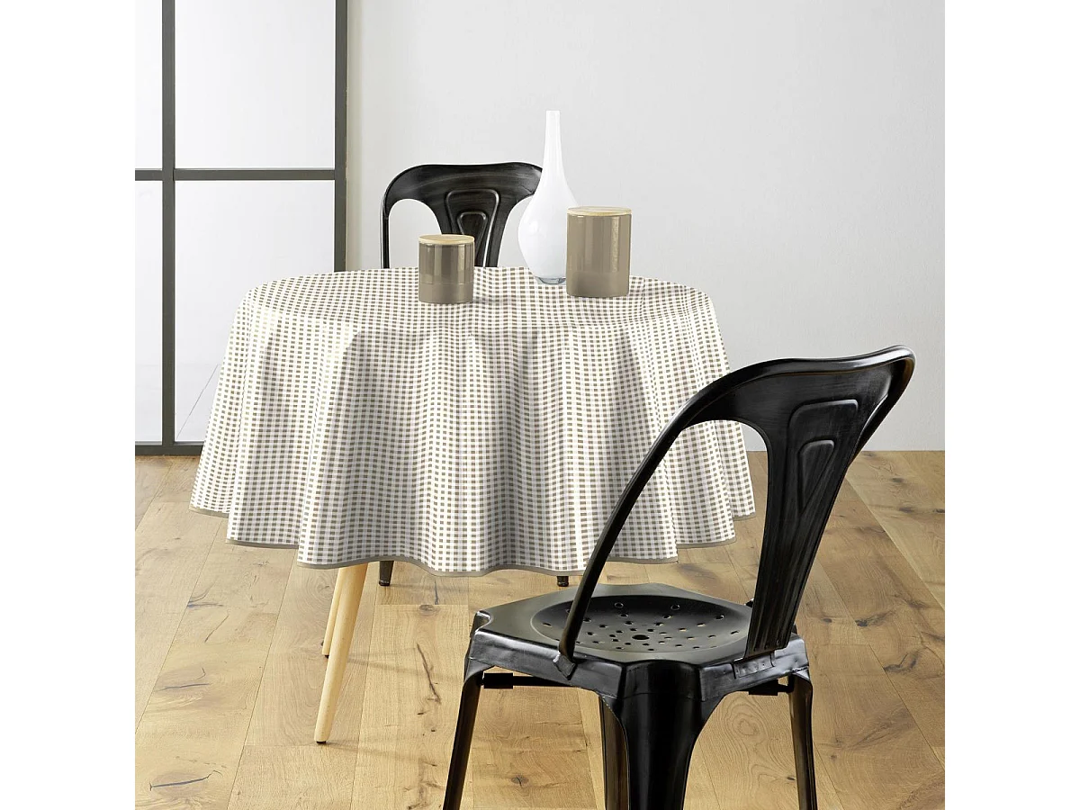 Nappe Ronde "Mini Vichy" 160cm Naturel
