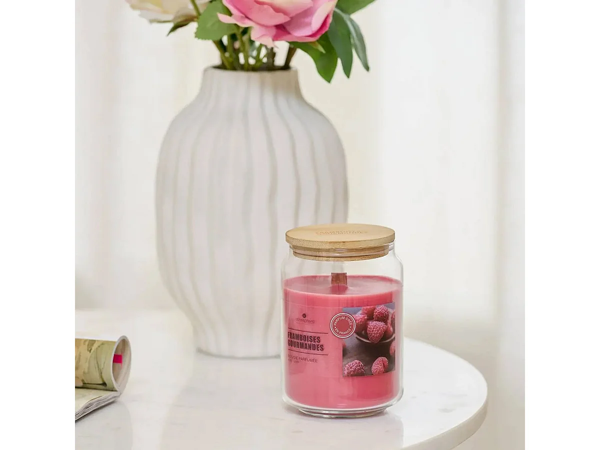 Bougie Parfumée en Verre "Vicky" 435g Framboises Gourmandes