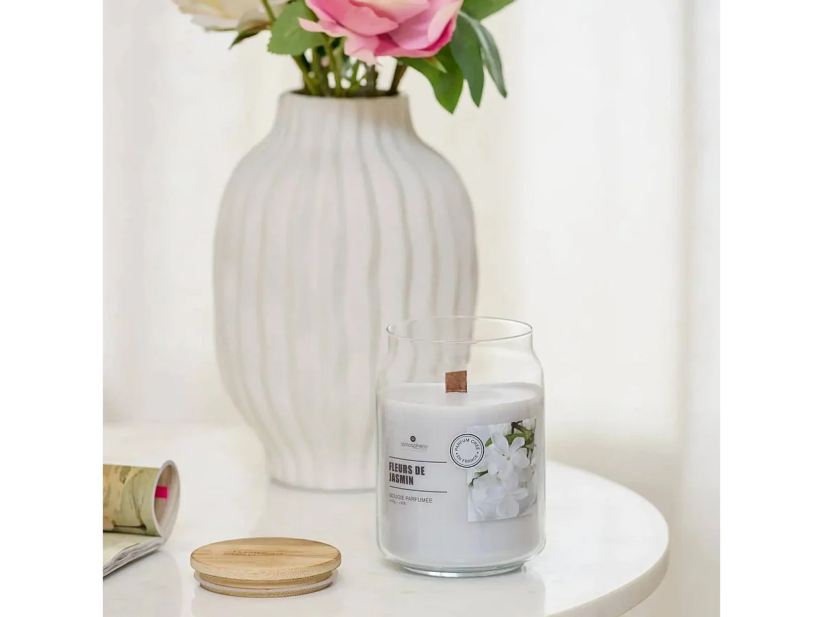 Bougie Parfumée en Verre "Vicky" 435g Fleurs de Jasmin