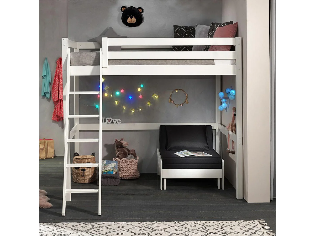Pack - Lit Mezzanine Enfant & Fauteuil-Lit "Pino" Blanc