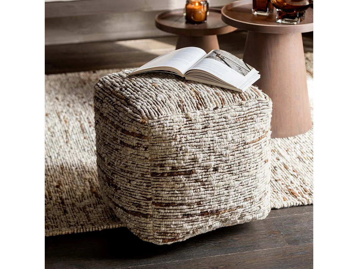 Pouf Tissé en Laine "Wild" 45cm Écru