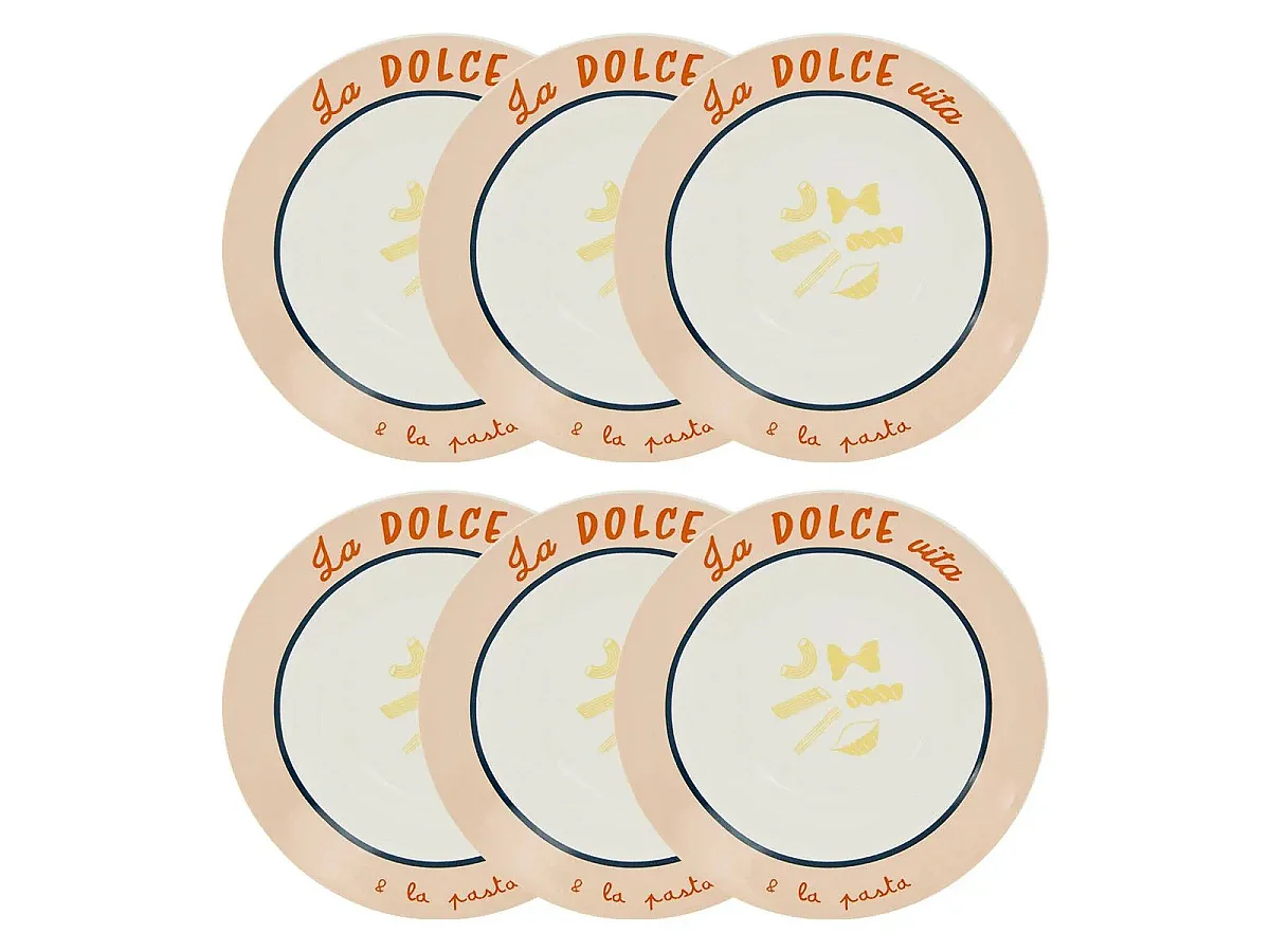 Lot de 6 Assiettes à Pâtes "Della Pasta" 22cm Multicolore