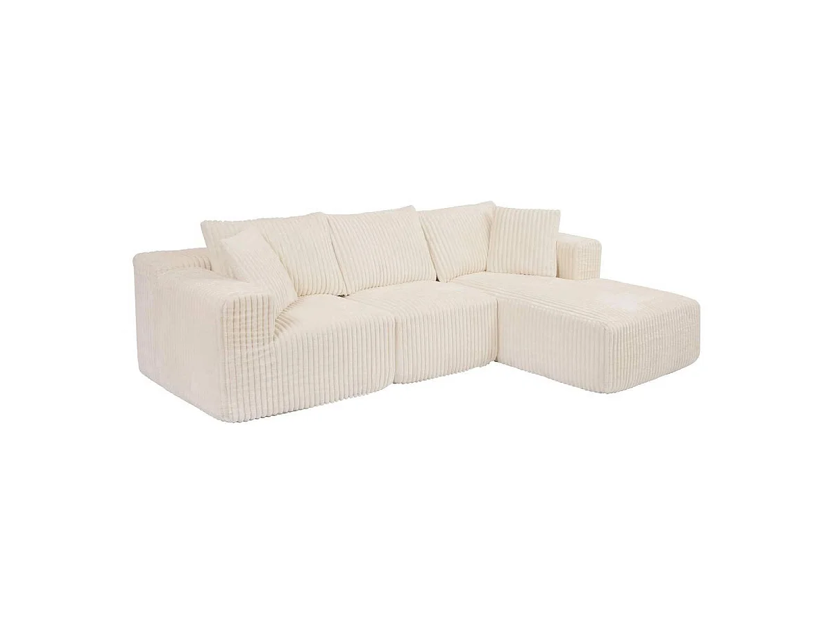 Canapé d'Angle Côtelé "Solka" 254cm Ivoire