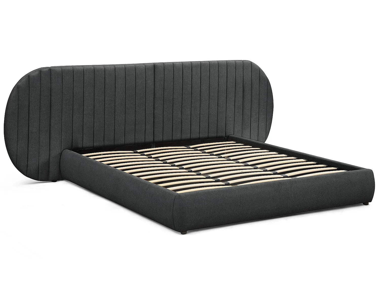 Lit-coffre complet avec tête de lit modulable Cocon 180x200cm Tissu Gris foncé