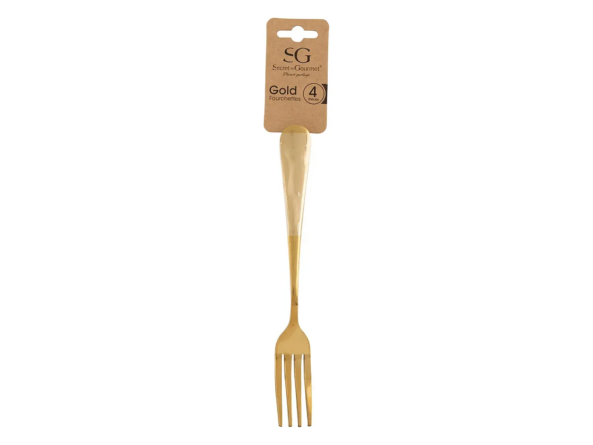 Lot de 4 Fourchettes en Inox "Gold" 20cm Or