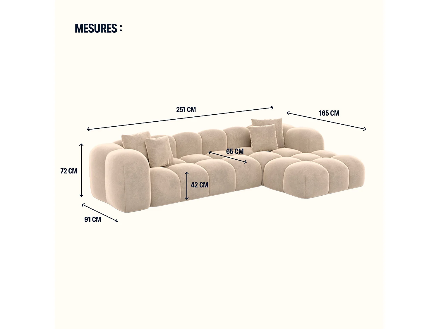 Canapé ALBA - Beige / L - Droite / Non convertible