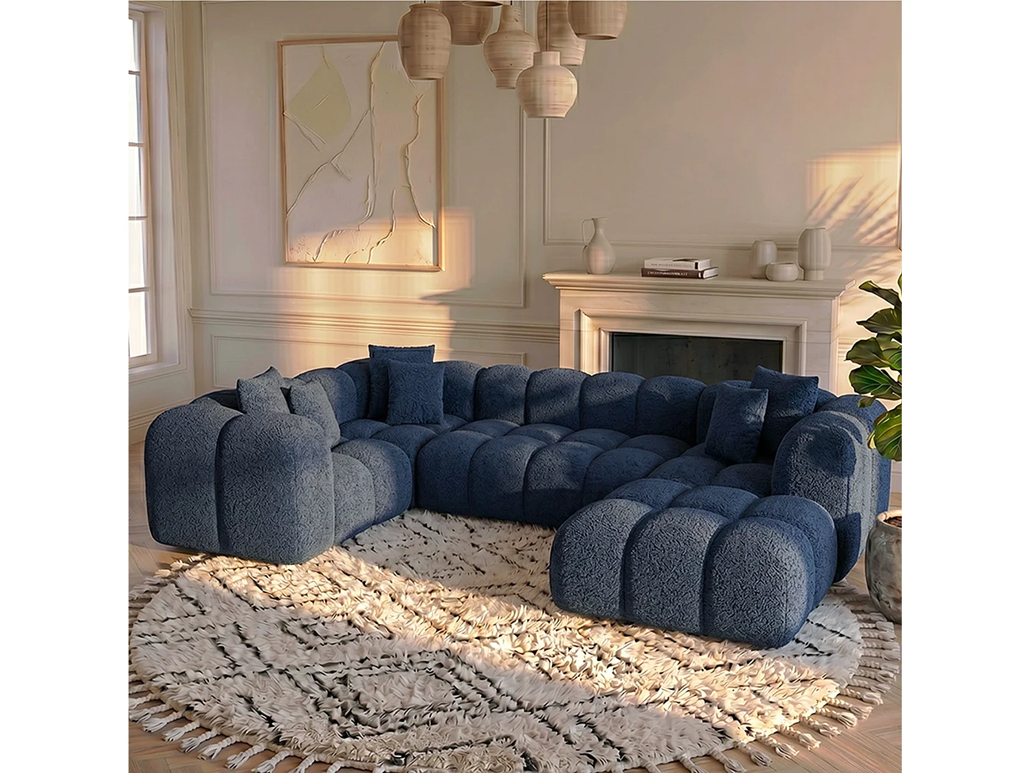 Canapé ALBA - Bleu / U / Non convertible