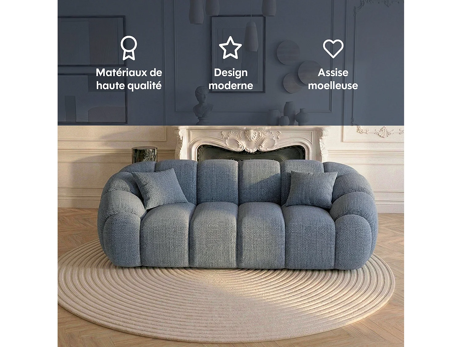 Canapé 2 places en tissu chenille gris SERENA