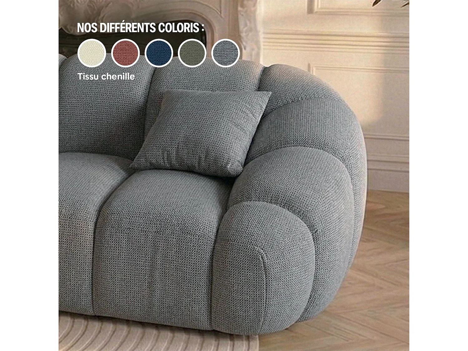 Canapé 2 places en tissu chenille gris SERENA