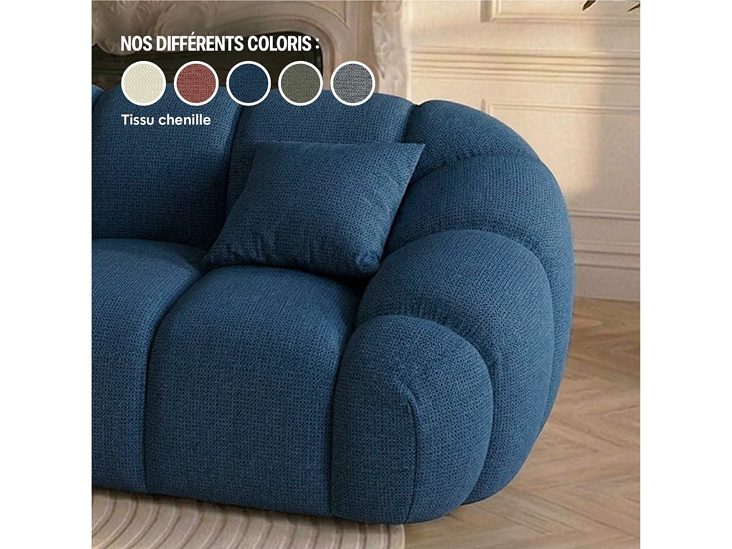 Canapé 2 places en tissu chenille bleu SERENA