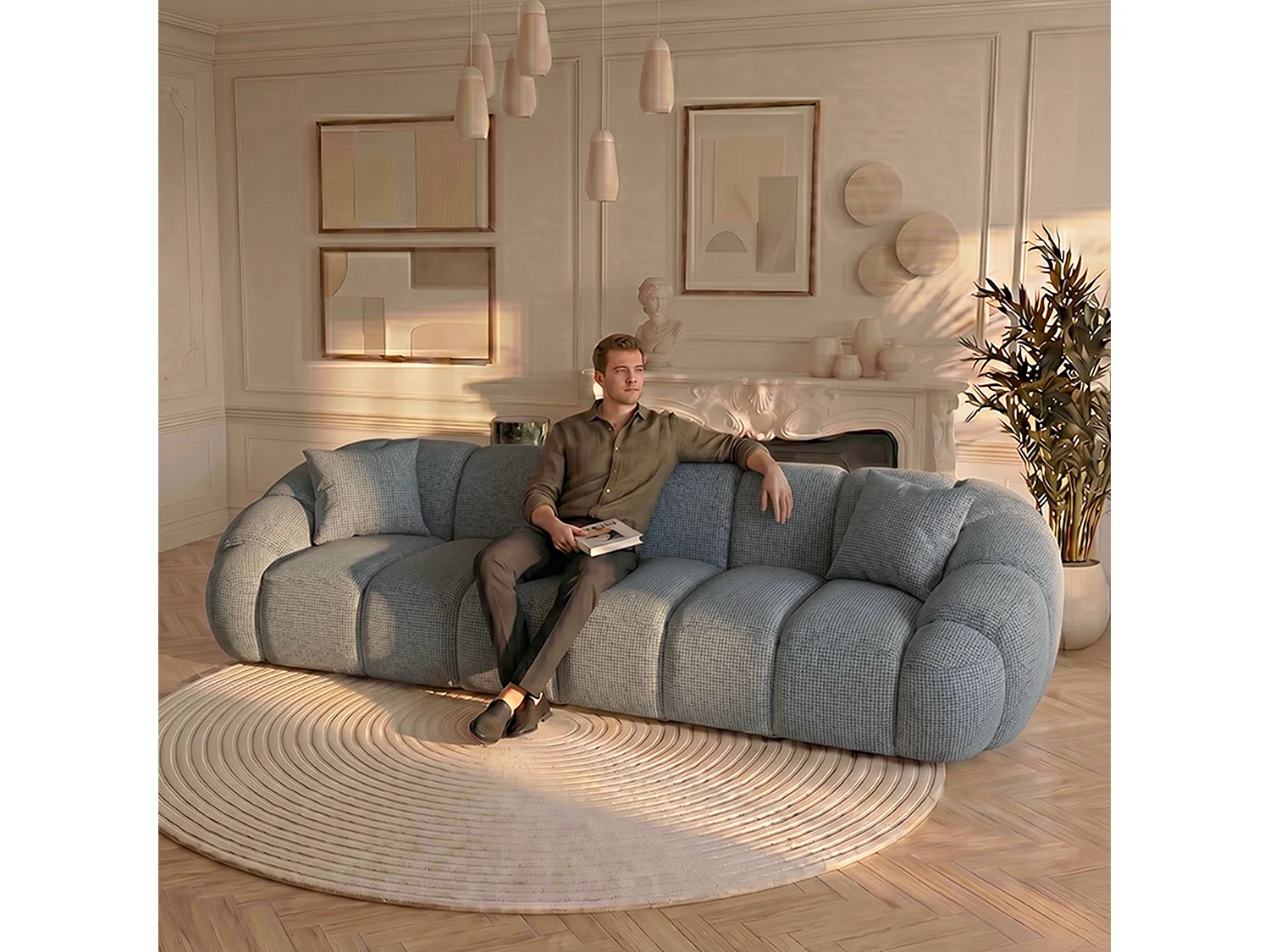 Canapé 3 places en tissu chenille gris SERENA