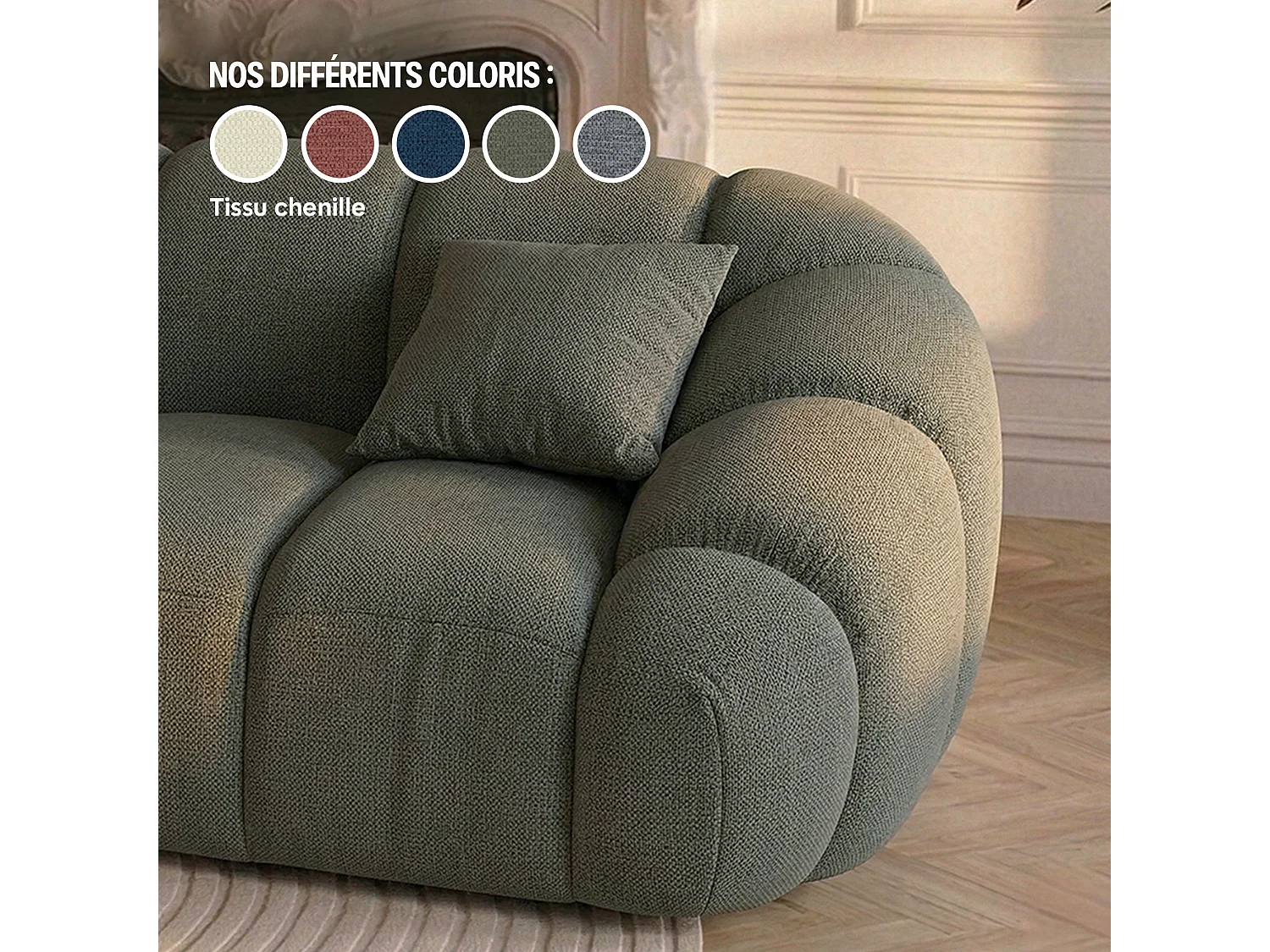 Canapé 3 places en tissu chenille vert SERENA