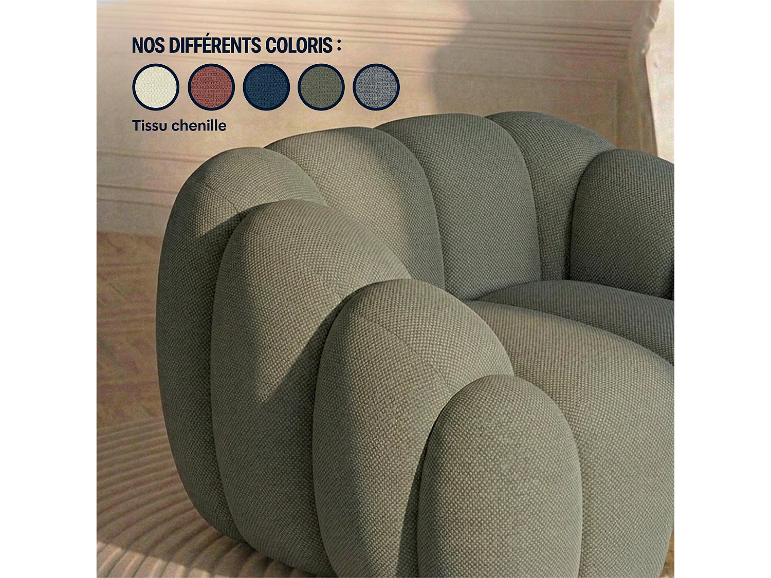 Canapé bulle 1 place en tissu chenille et bois renforcé vert - Serena