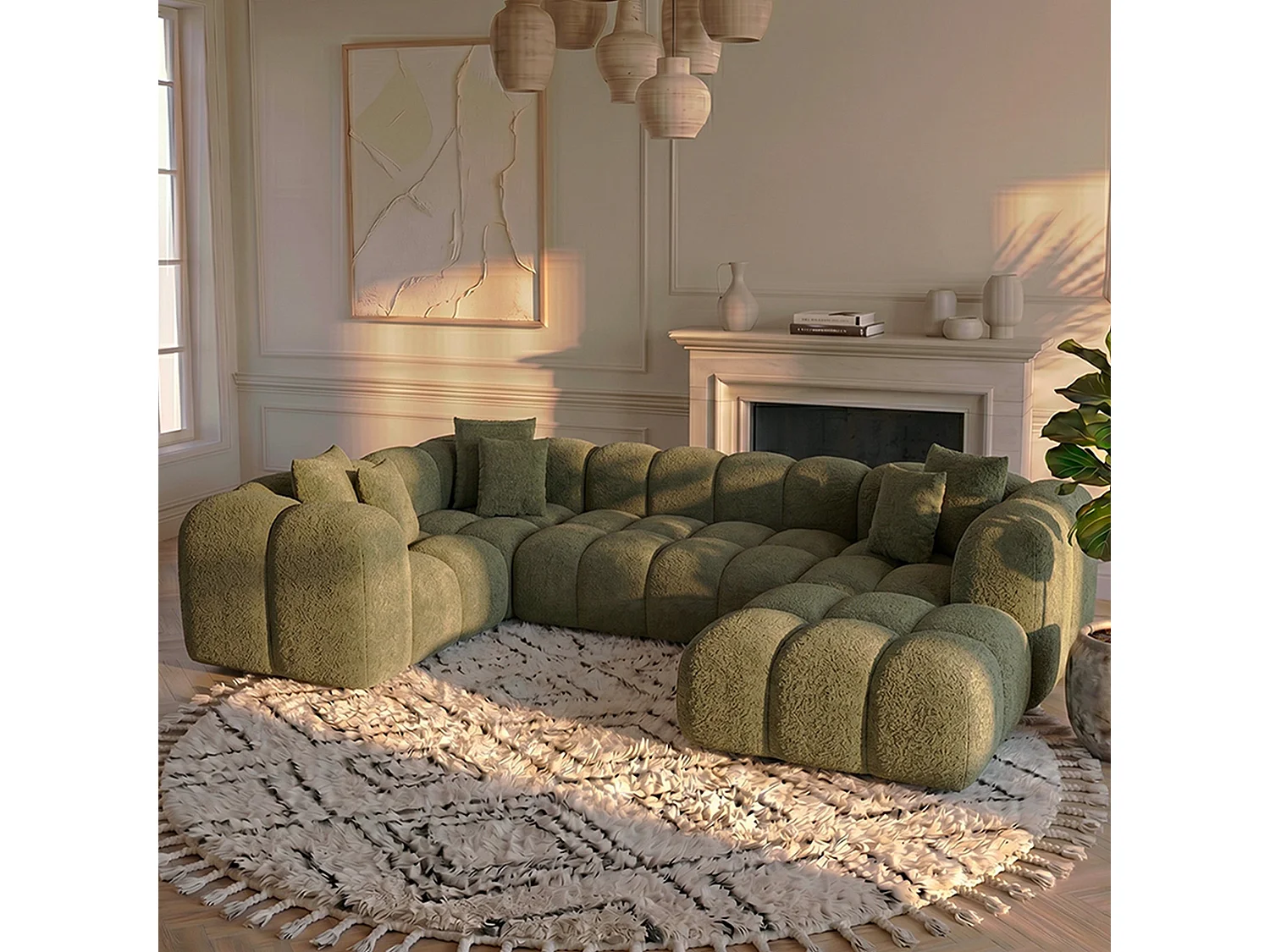 Canapé ALBA - Vert / U / Non convertible