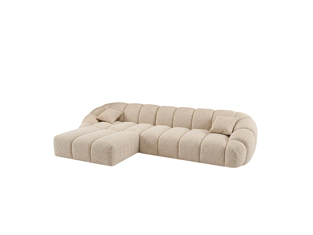 Canapé d'angle droit 3 places en tissu chenille beige SERENA
