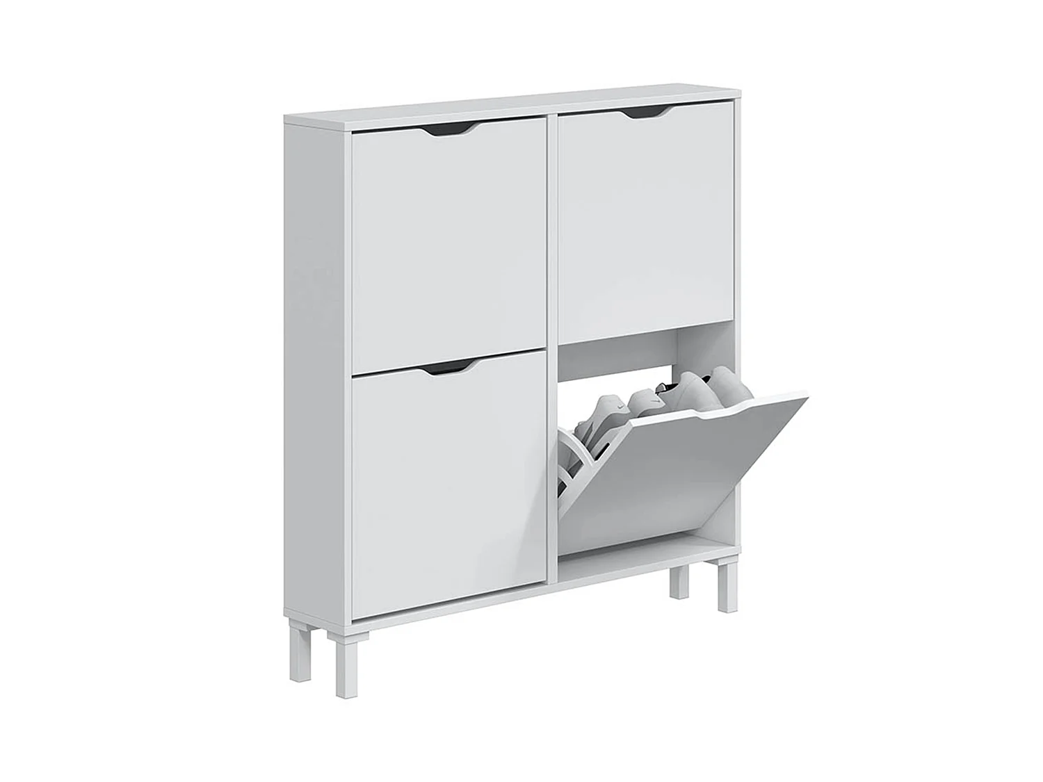 Zapatero de 95x90x17 cm con 4 puertas para 8 pares y diseño compacto en color blanco Aury