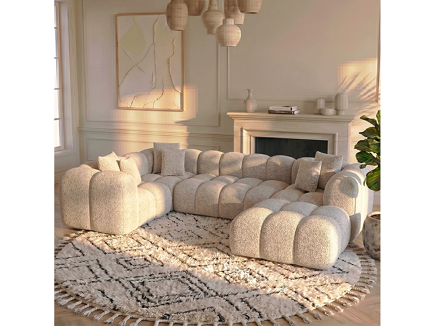 Canapé ALBA - Beige / U / Non convertible