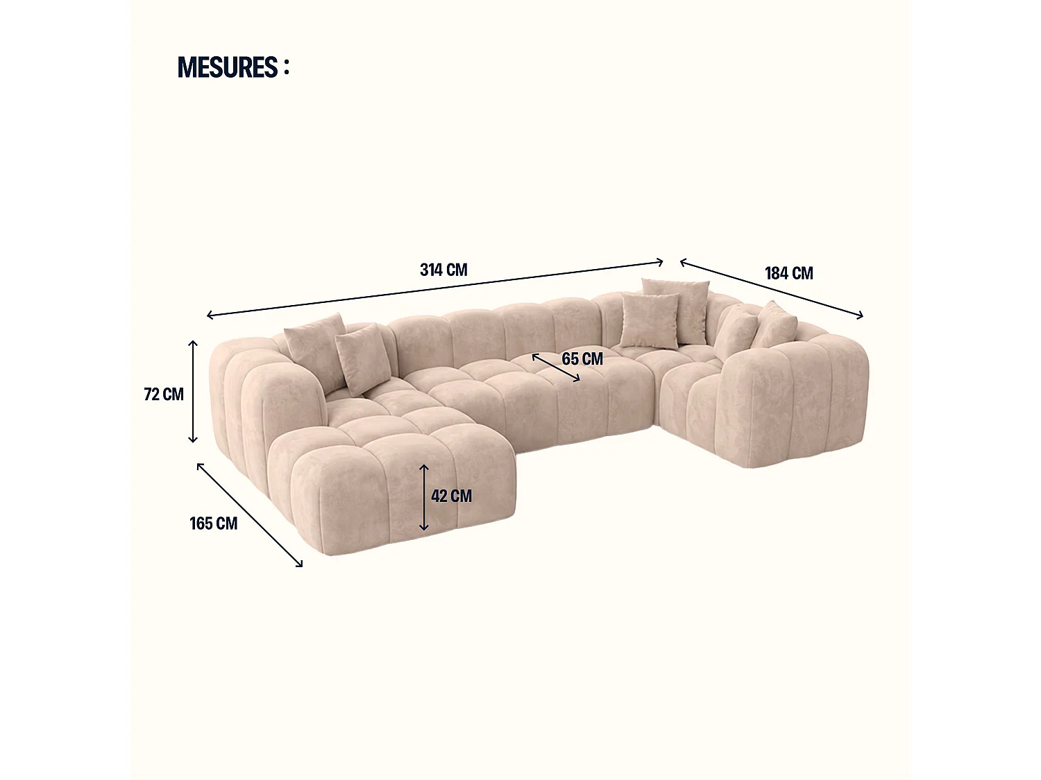 Canapé ALBA - Beige / U / Non convertible