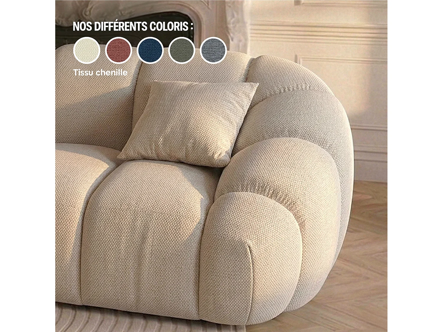 Canapé 3 places en tissu chenille beige SERENA
