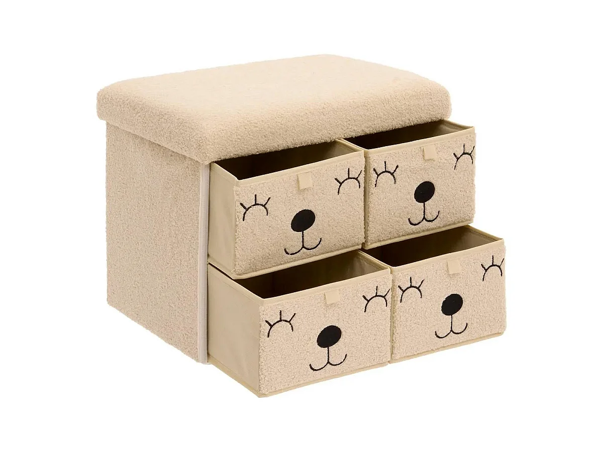 Pouf Enfant avec 4 tiroirs "Ezzio" 50cm Beige