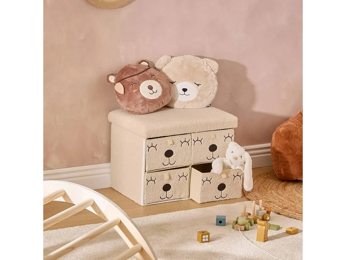 Pouf Enfant avec 4 tiroirs "Ezzio" 50cm Beige