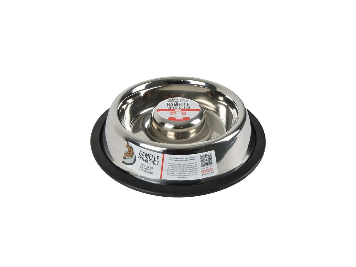 Gamelle Anti-Glouton Chien & Chat "Inox" 25cm Argent
