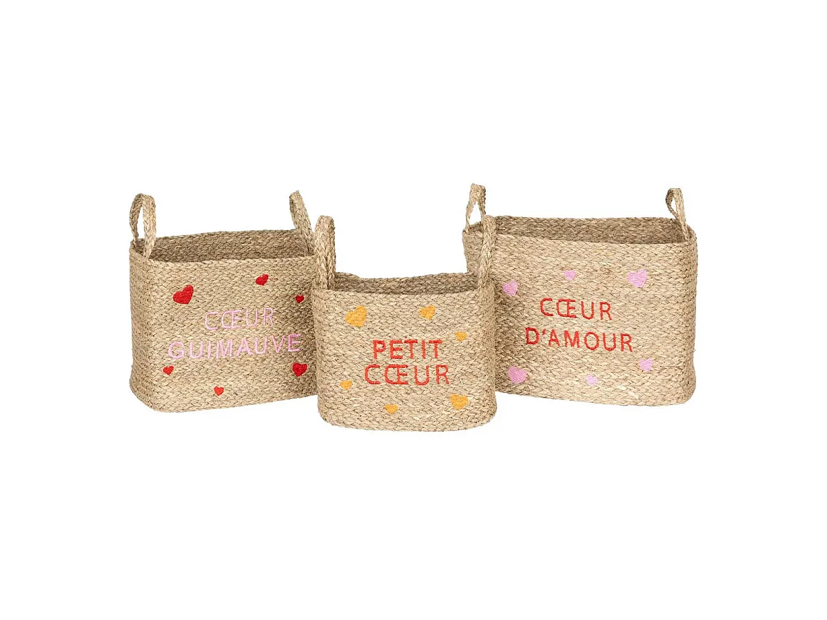 Lot de 3 Paniers Déco "Amour" 38cm Naturel