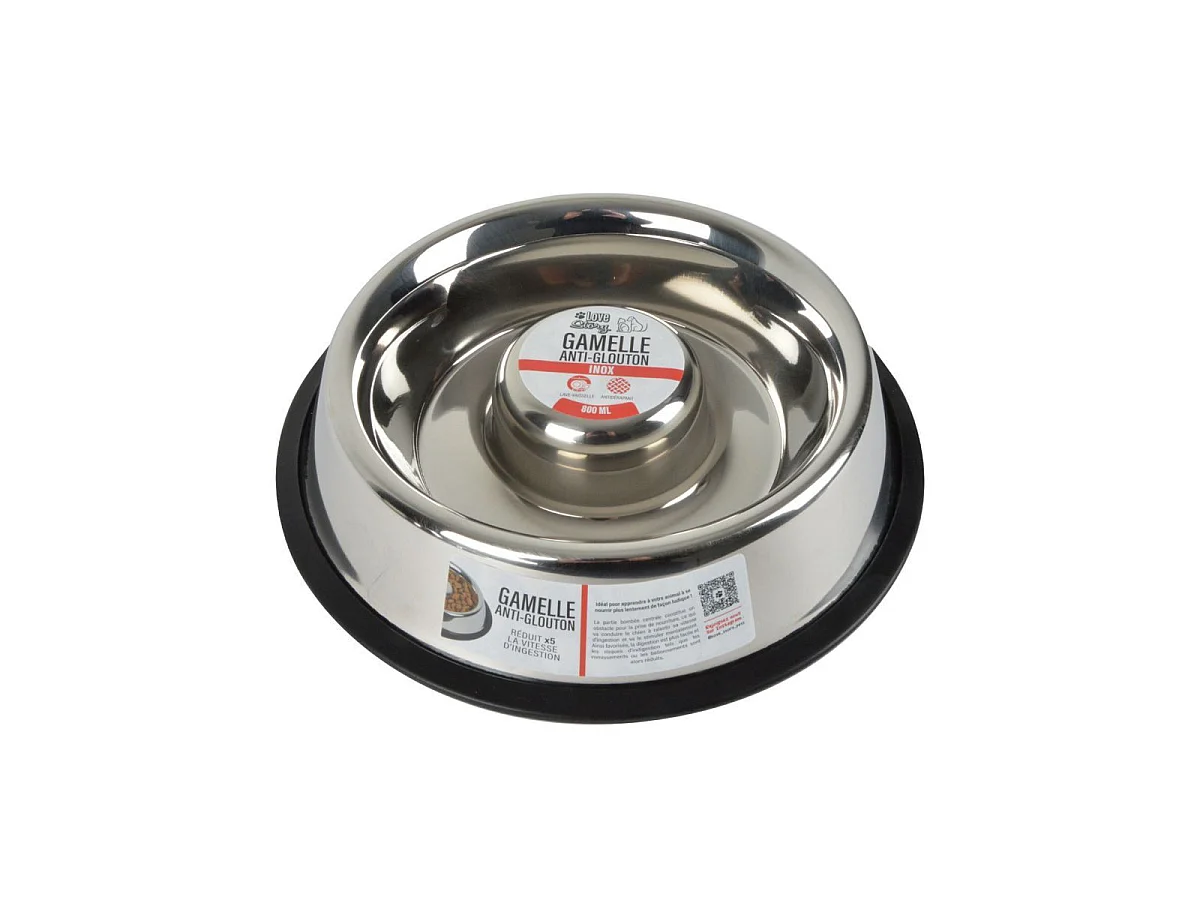 Gamelle Anti-Glouton Chien & Chat "Inox" 30cm Argent