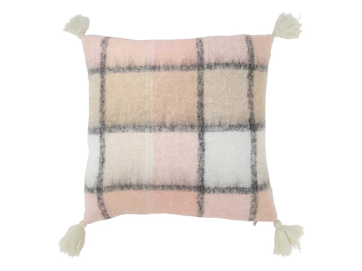 Coussin Déco à Carreaux "Jess" 45x45cm Rose