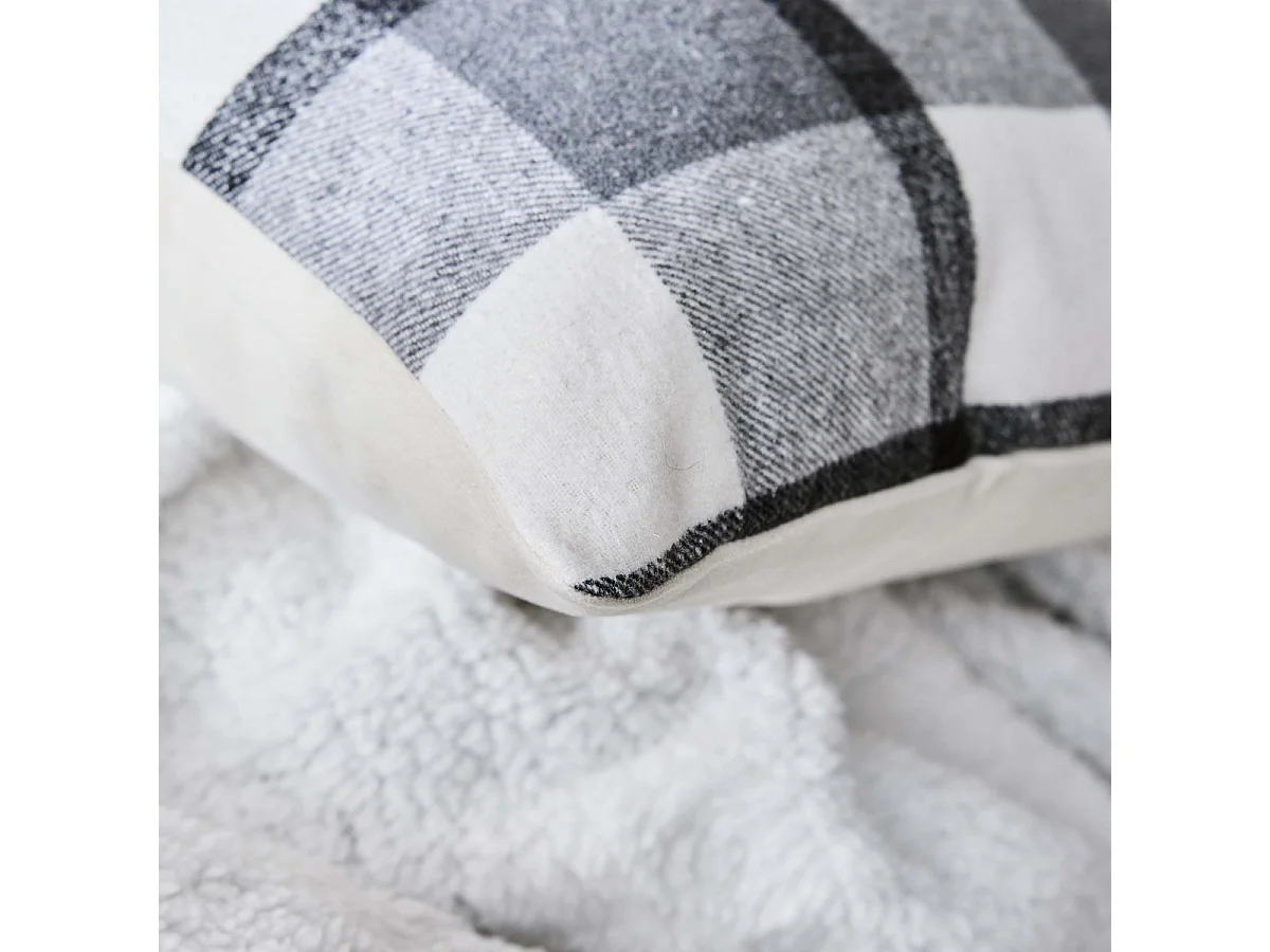 Coussin Tartan en Velours "Ecossais" 45x45cm Anthracite