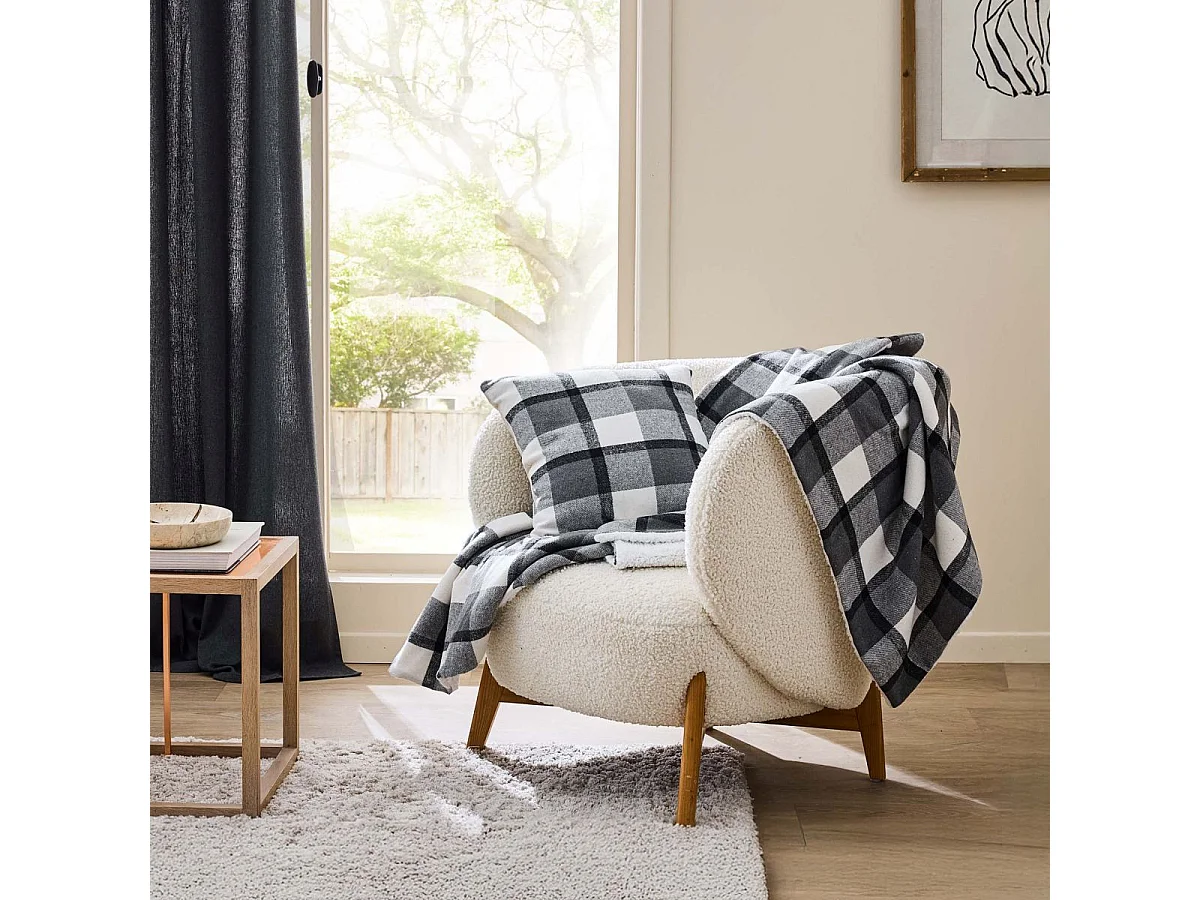 Coussin Tartan en Velours "Ecossais" 45x45cm Anthracite