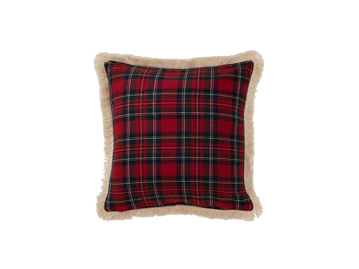 Coussin Déco à Carreaux "Famille" 45x45cm Rouge
