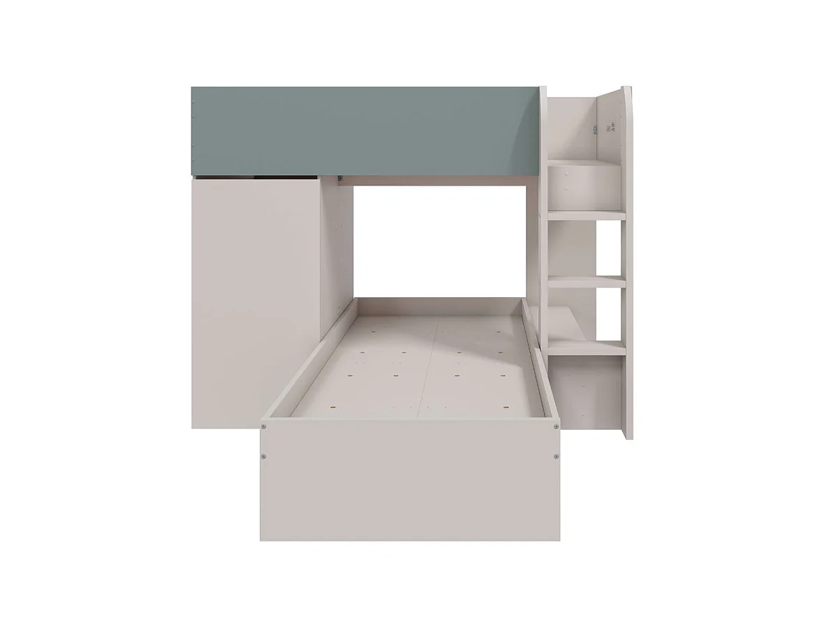 Litera Eureka 4 posiciones con armario y 2 cajones gris/azul 152x255x111 cm