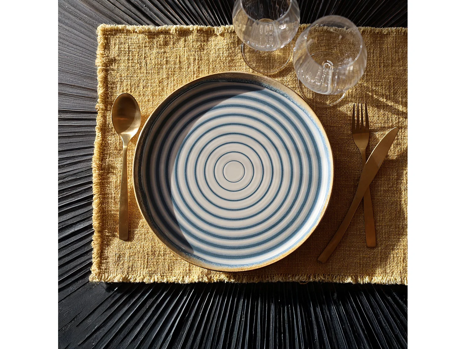 Novastyl - Lot De 6 Assiettes à Dessert Spirale 21cm Bleu Et Beige