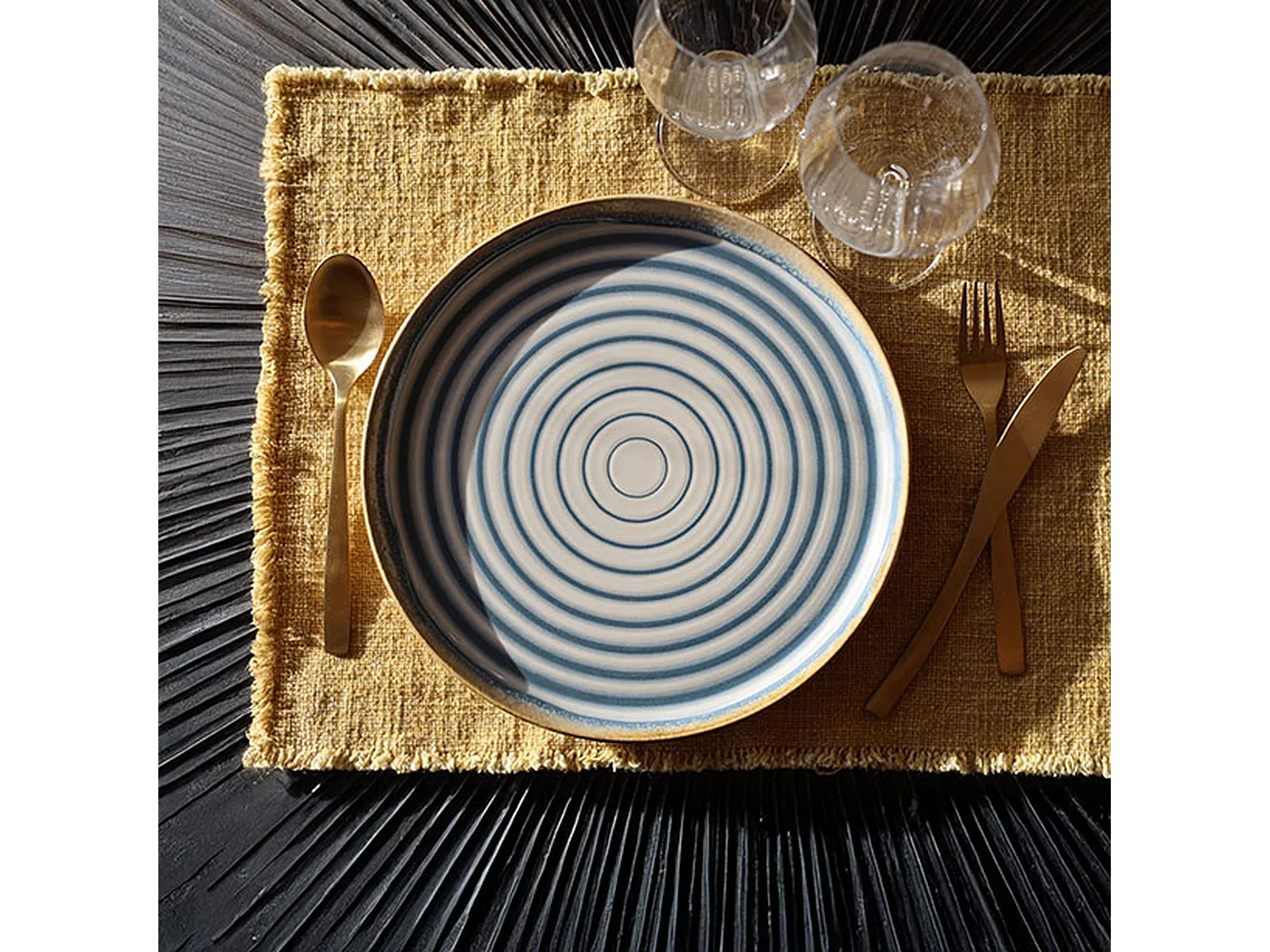Novastyl - Lot De 6 Assiettes à Dessert Spirale 21cm Bleu Et Beige