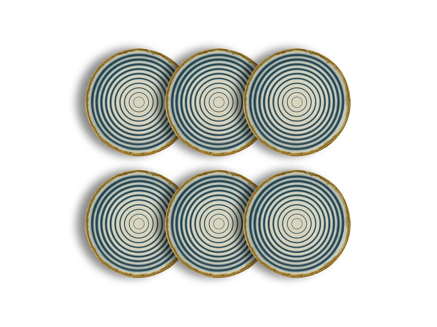 Novastyl - Lot 6 Assiettes Plates Spirale 27cm En Faience Bleu Et Beige