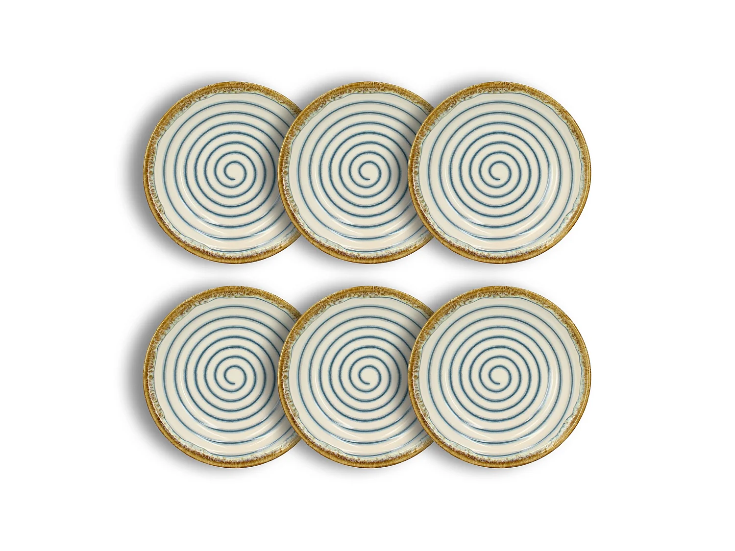 Novastyl - Set 6 Assiettes Creuses Spirale 22cm En Faience Bleu Et Beige