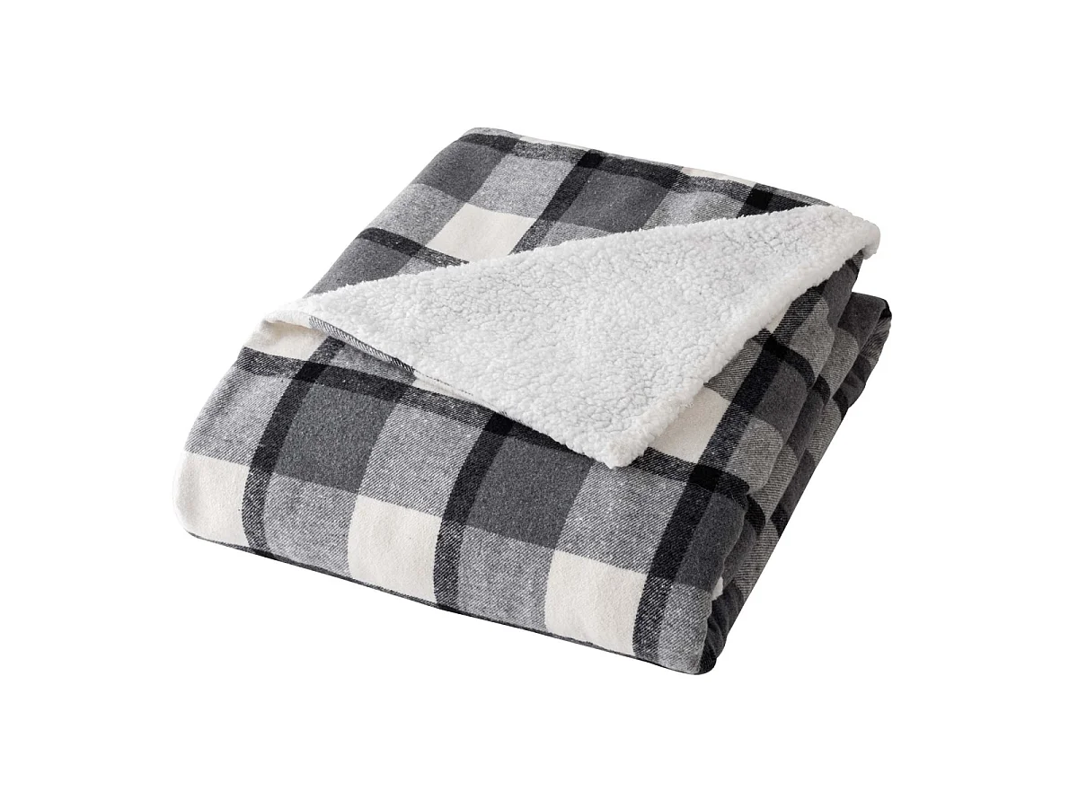 Plaid Tartan Sherpa "Ecossais" 125x150cm Anthracite