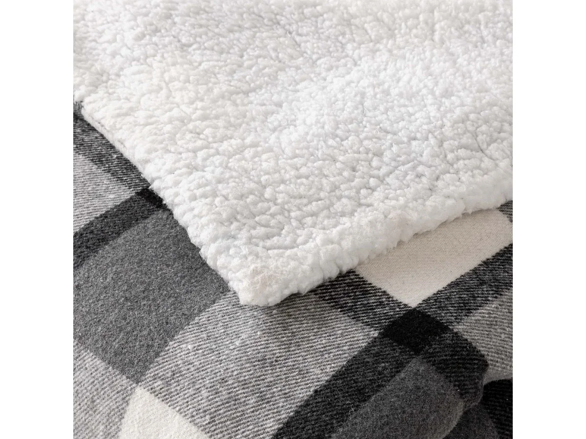 Plaid Tartan Sherpa "Ecossais" 125x150cm Anthracite