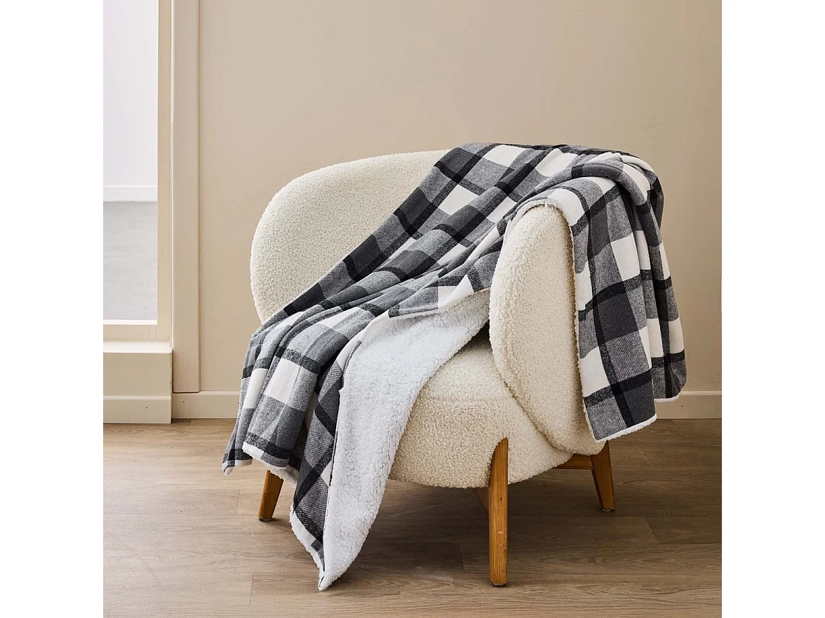Plaid Tartan Sherpa "Ecossais" 125x150cm Anthracite