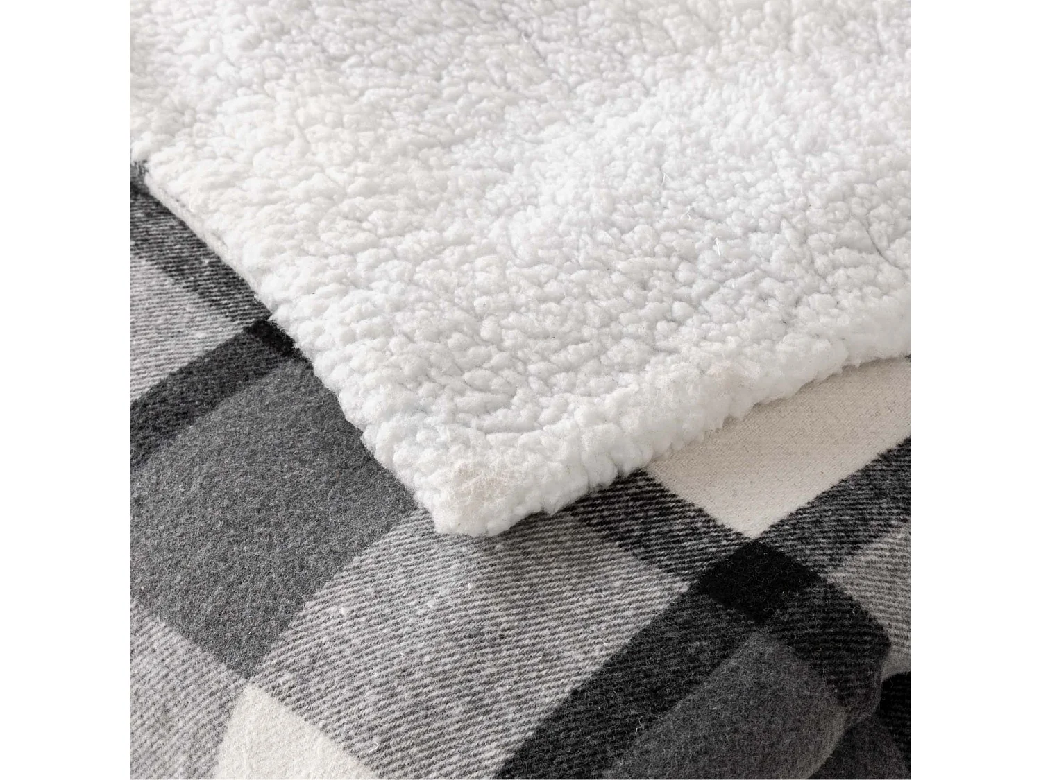 Plaid Tartan Sherpa "Ecossais" 125x150cm Anthracite