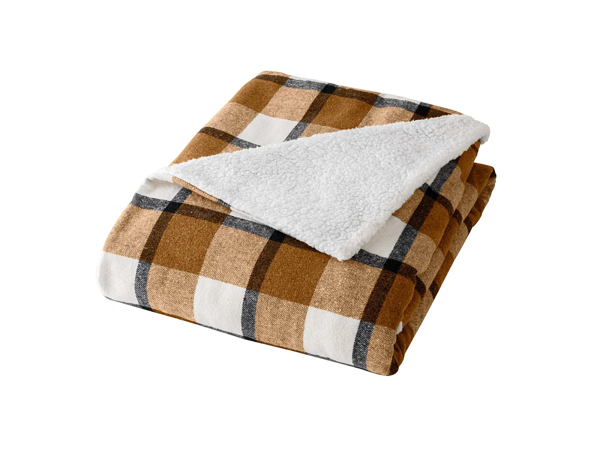 Plaid Tartan Sherpa "Ecossais" 125x150cm Camel